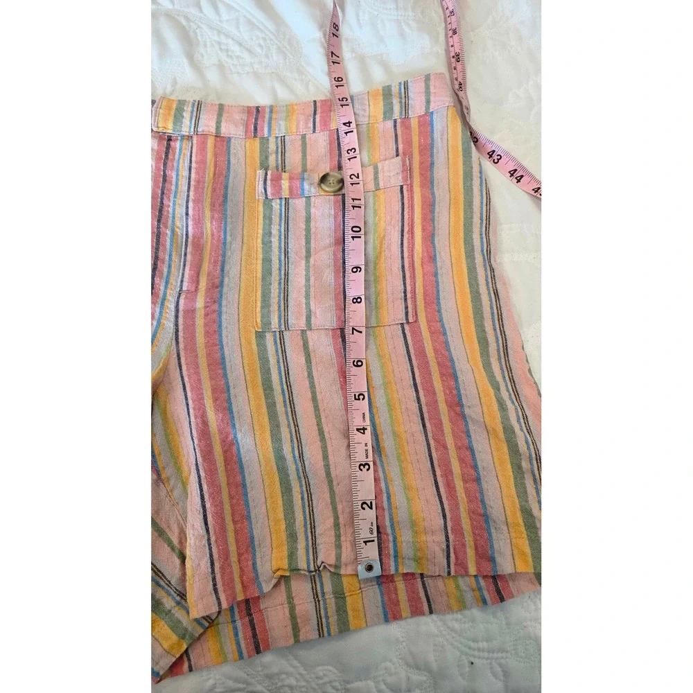Cato Striped Linen Blend Shorts High Rise Pink Multi Coastal Boho Size 16 - Picture 4 of 9